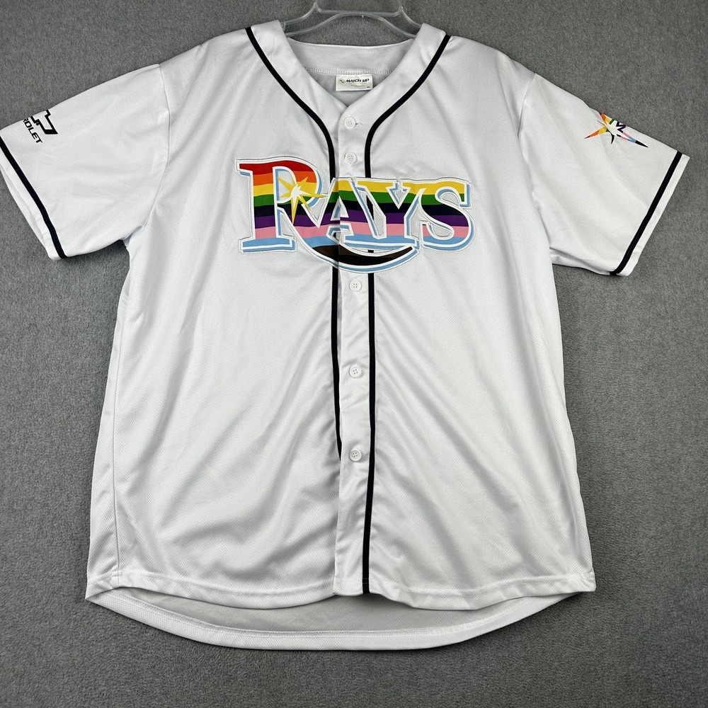 Tampa Bay Rays Jersey Shirt Mens XL White Pride Logo MLB Baseball Chevrolet